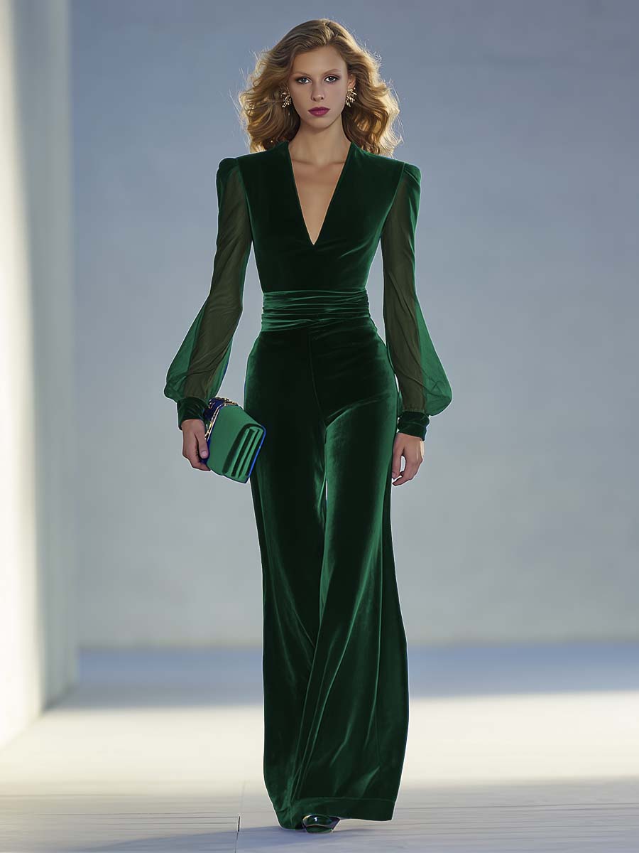 Elisa | kombinezon z dekoltem w szpic z siateczki i aksamitu