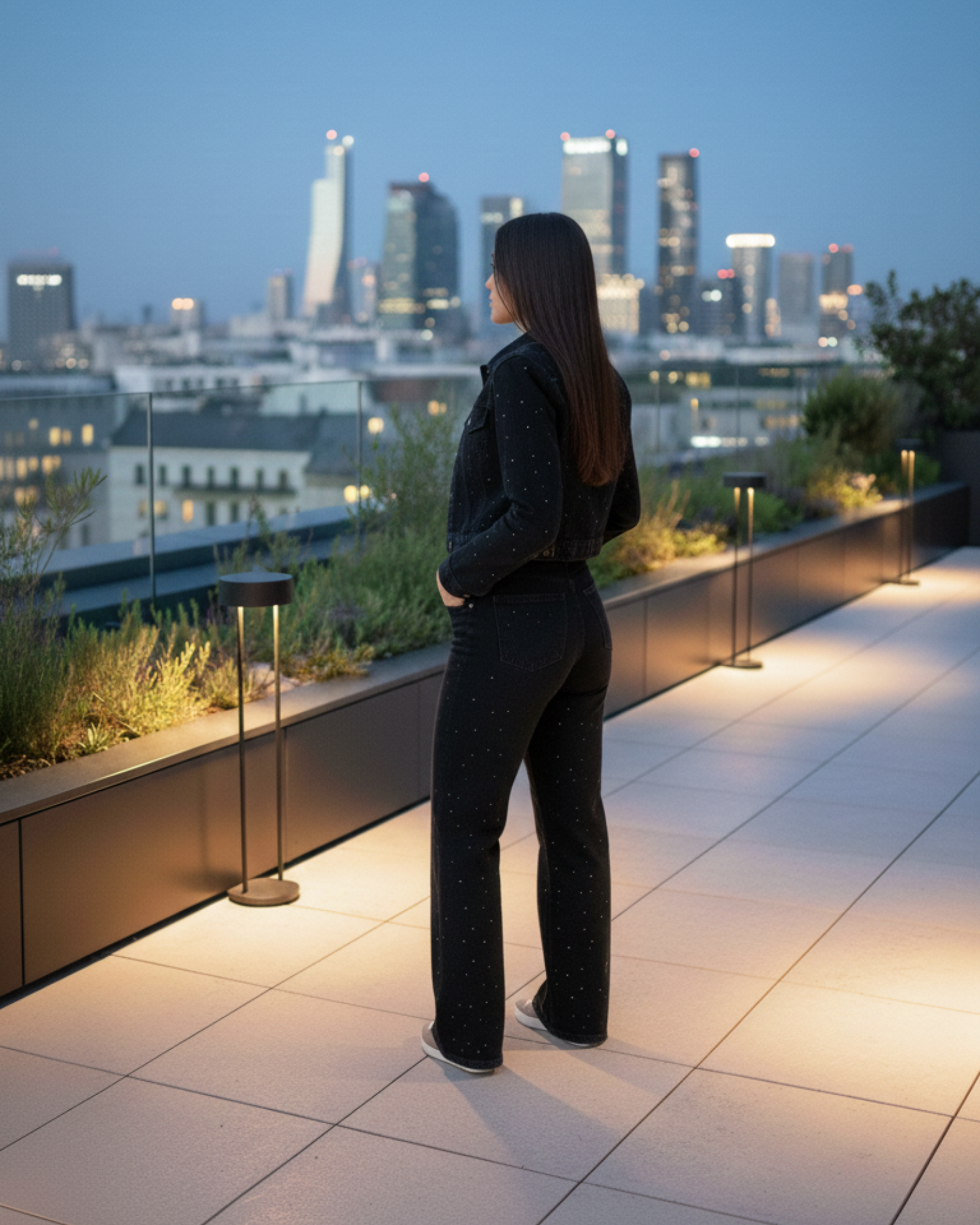 Clara| Czarny Komplet Denim z Nitami