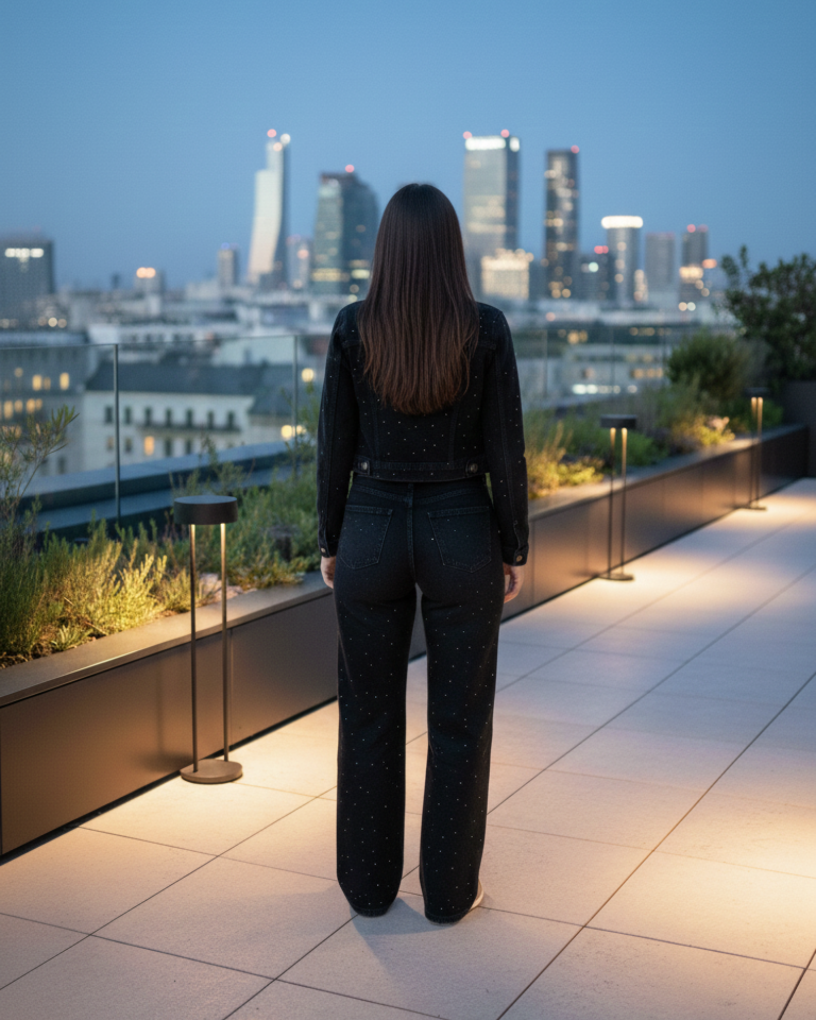 Clara| Czarny Komplet Denim z Nitami