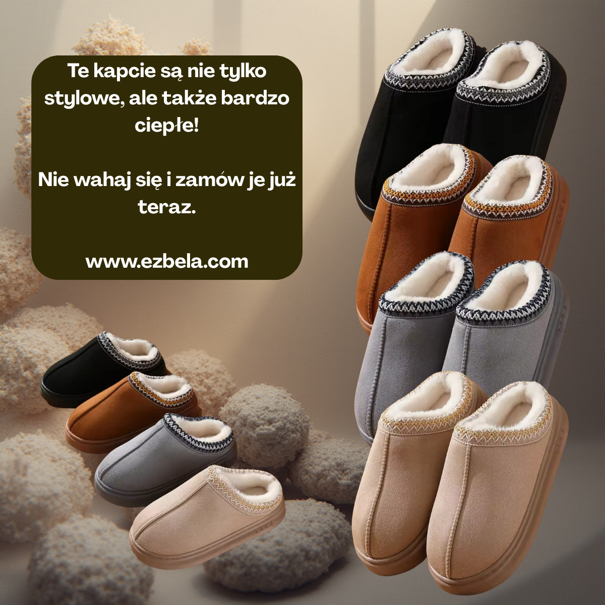 Ciepłe, wodoodporne kapcie z antypoślizgową podeszwą