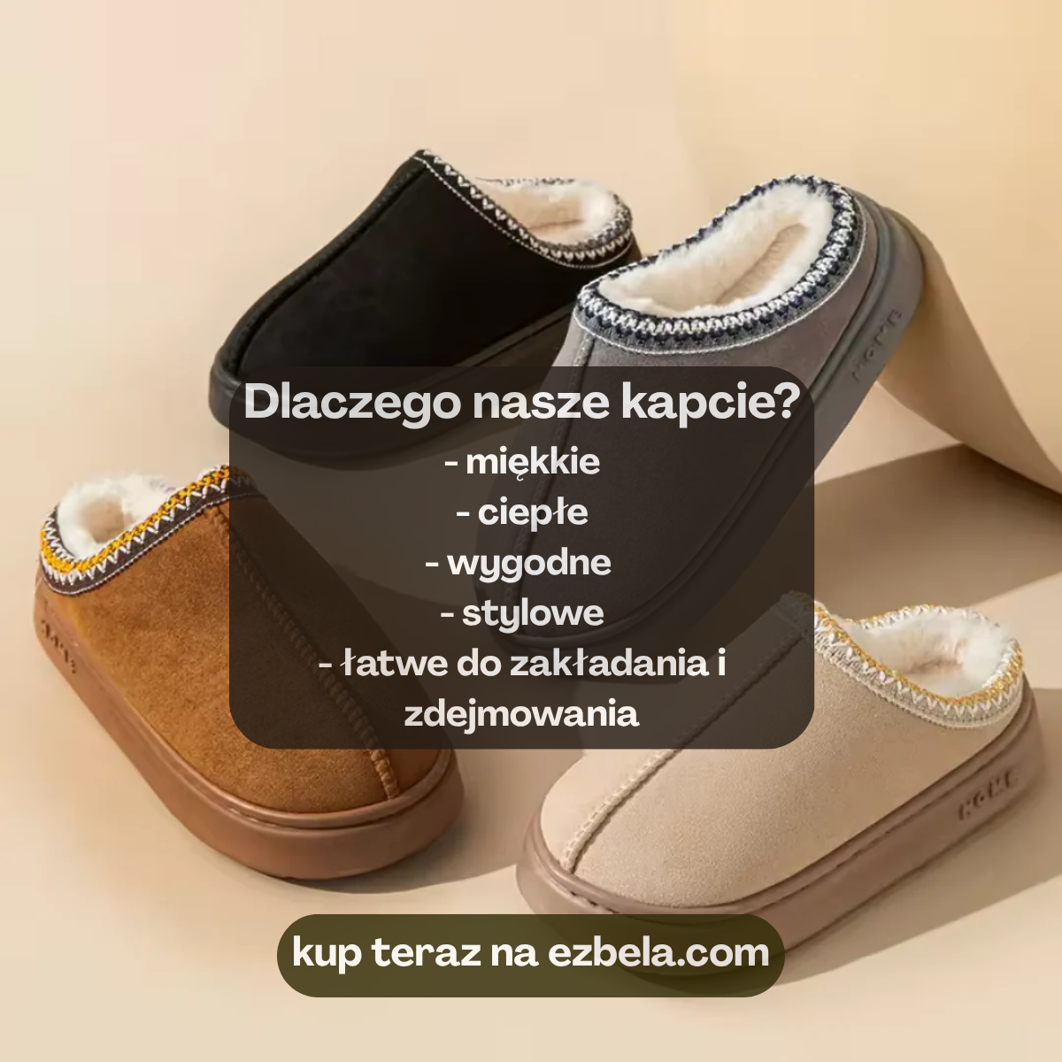 Ciepłe, wodoodporne kapcie z antypoślizgową podeszwą