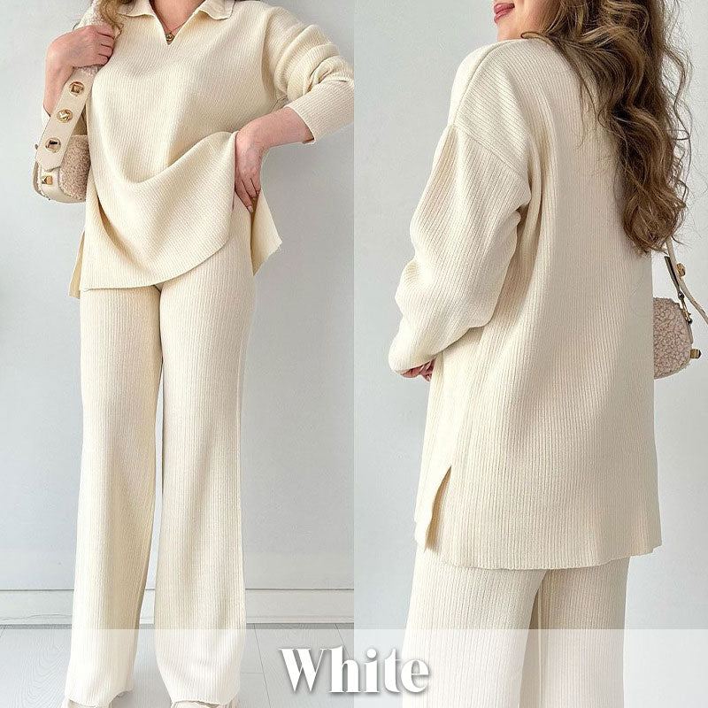 V-neck Casual split Dwuczęściowy zestaw z dzianiny tweedowej