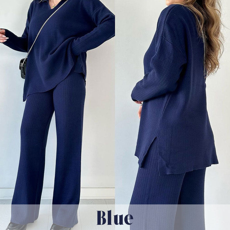 V-neck Casual split Dwuczęściowy zestaw z dzianiny tweedowej